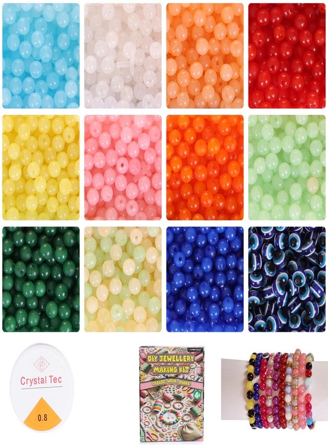 ambitieux Bracelet Making Craft Kit 12 Types of Colorful 400+ pcs of Plastic Beads with Elastic (Light 12 Moon with Evil Eye) - Image 1